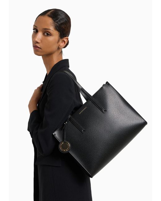 Emporio Armani Black Palmellato Leather-finish Shopper Bag With Charm