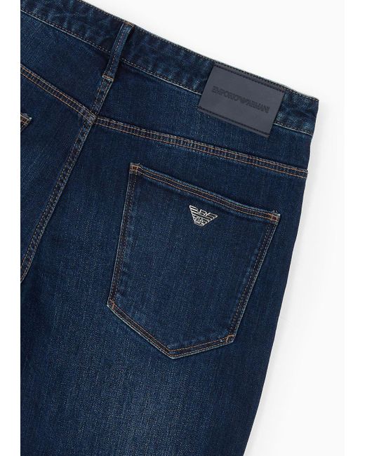 Emporio Armani Blue J06 Slim-fit Vintage-effect Comfort-denim Jeans for men