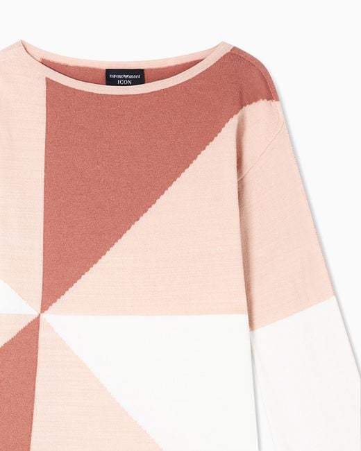 Emporio Armani Pink Icon Jumper With Check Intarsia Motif