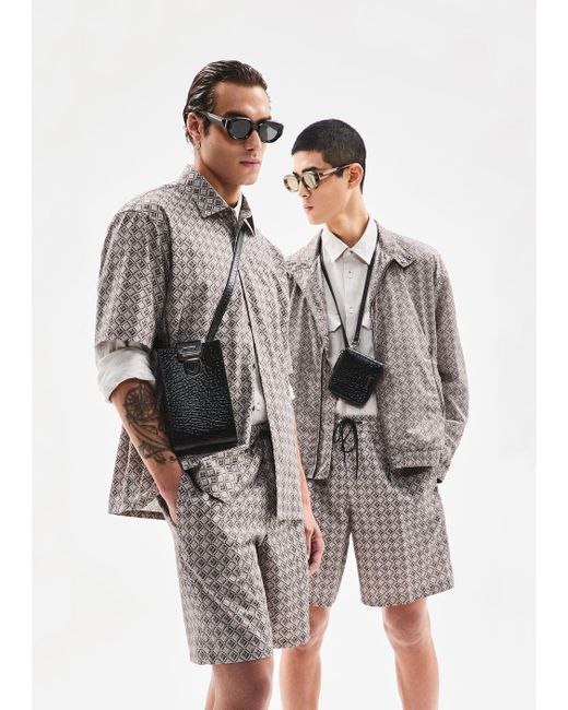 Emporio Armani Gray Nylon Zip-up Blouson With All-over Print for men