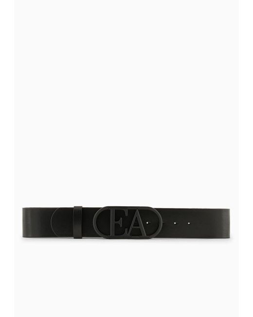 Emporio Armani Black Leather Waist Belt With Ea Buckle