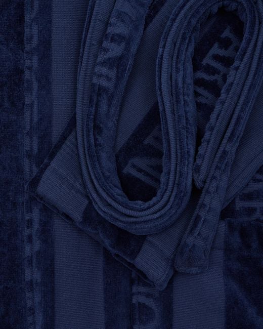Emporio Armani Blue Striped Terrycloth Bathrobe With Logo