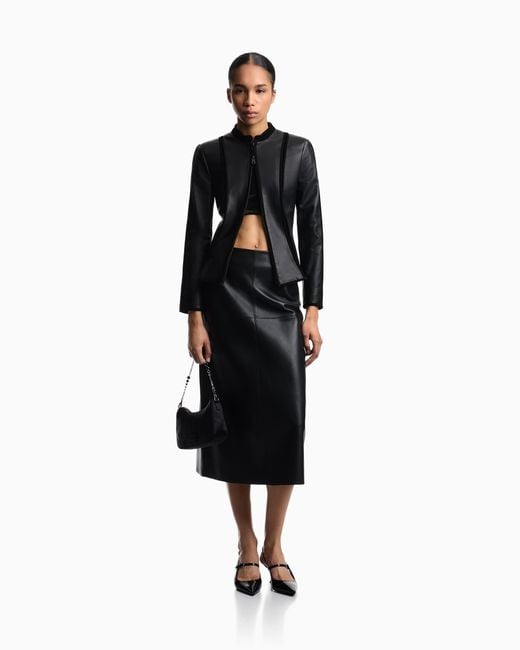 Emporio Armani Black Vegetable-Tanned Nappa Lambskin Midi Skirt