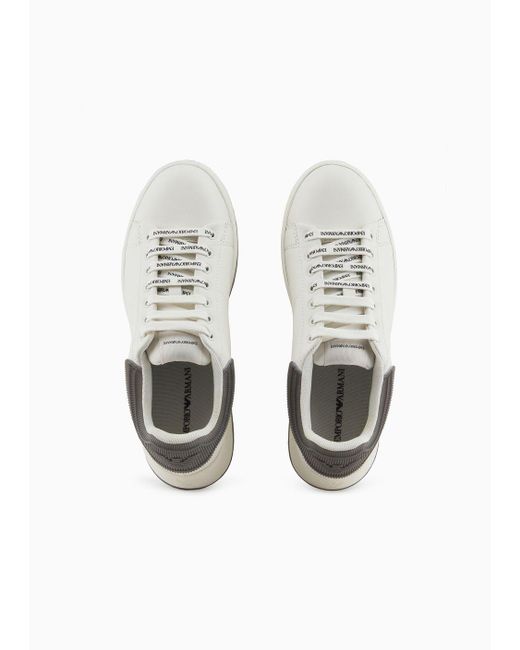Emporio Armani White Sneaker Aus Leder Mit Kontrasteinsätzen Auf Der Rückseite