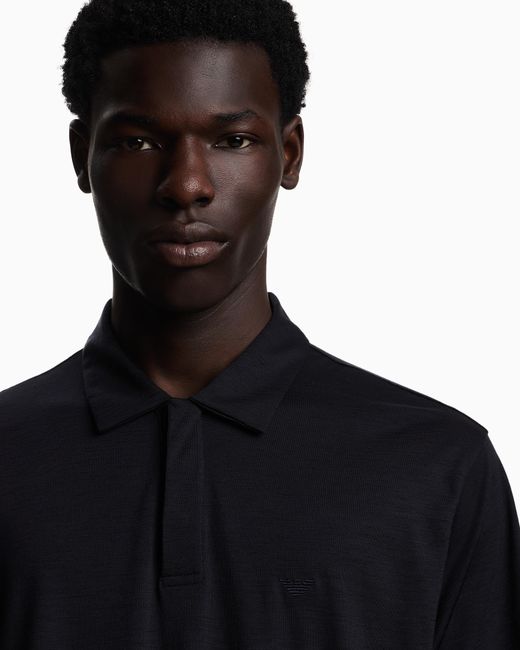 Emporio Armani Blue Wool Slub Jersey Polo Shirt for men