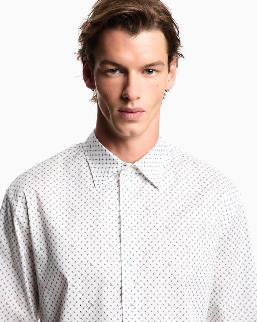 Emporio Armani White Shirt With All-Over Micro-Pattern Print for men
