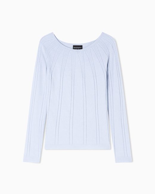 Emporio Armani Blue Boat-Neck Jumper With A Links-Stitch Motif