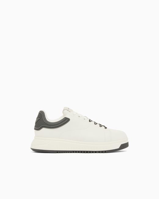 Emporio Armani White Leather Sneakers With Rubber Back Knurled Sole for men