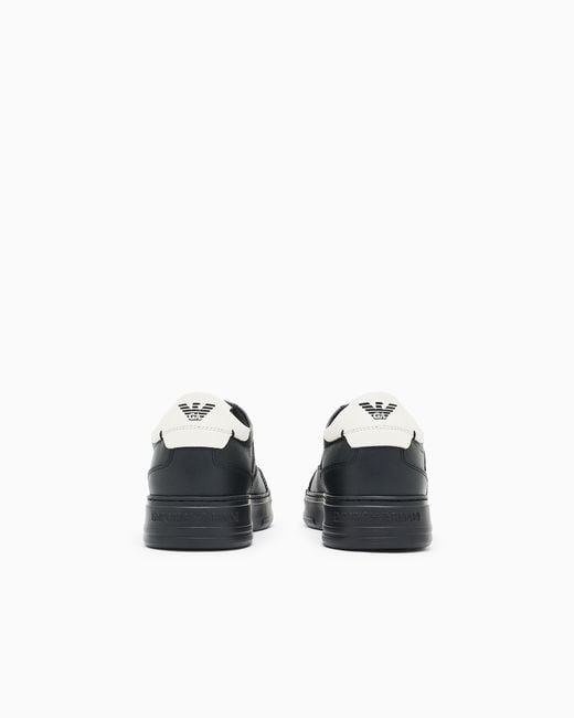 Emporio Armani Black Leather Sneaker With Tumbled Finish And Padded Collar for men