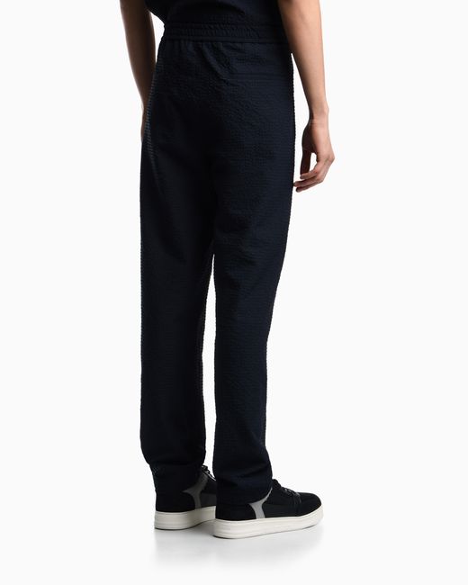 Emporio Armani Blue Icon Technical Seersucker Trousers for men
