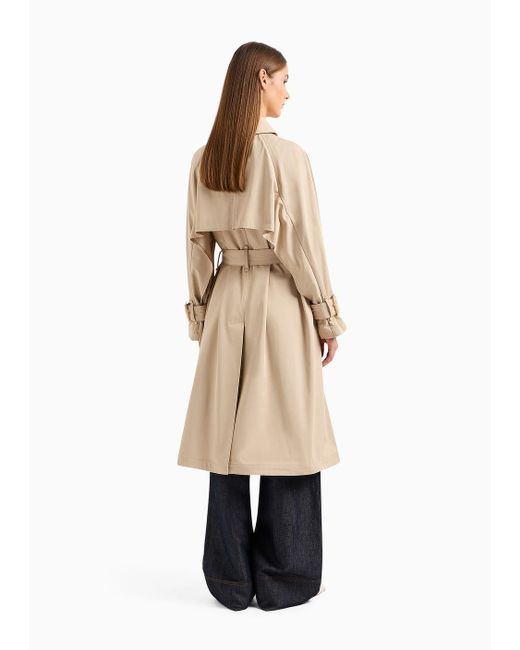 Emporio Armani Natural Double-breasted Trench Coat With Belt In Water-repellent Technical Cotton