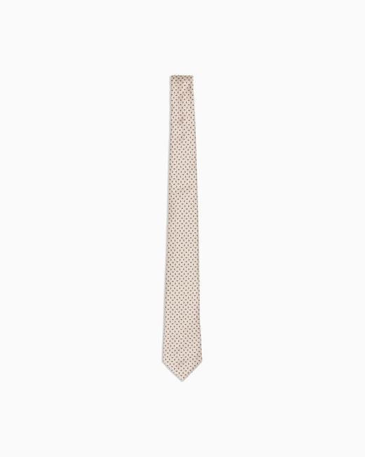 Emporio Armani White Pure Silk Tie With Jacquard Pattern for men
