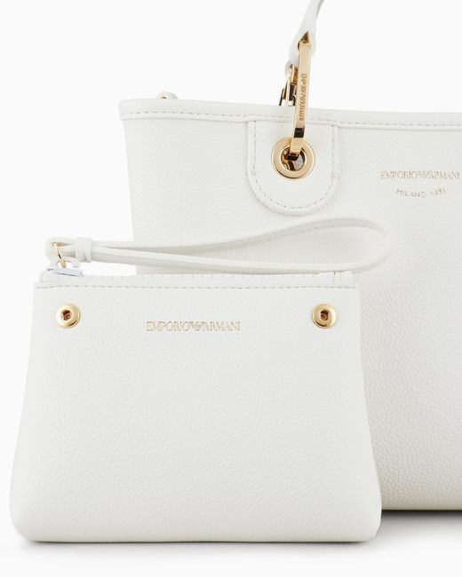 Emporio Armani White Shopper Bag With Pouch And Adjustable Strap Essential