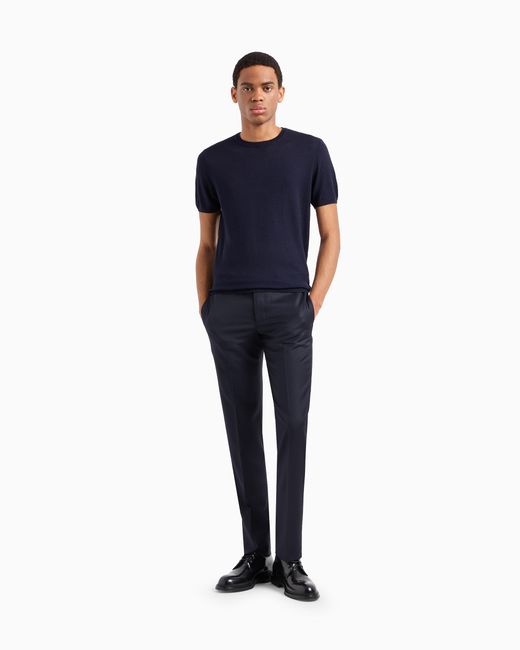 Emporio Armani Blue Silk Sweater With Patterned Weave for men