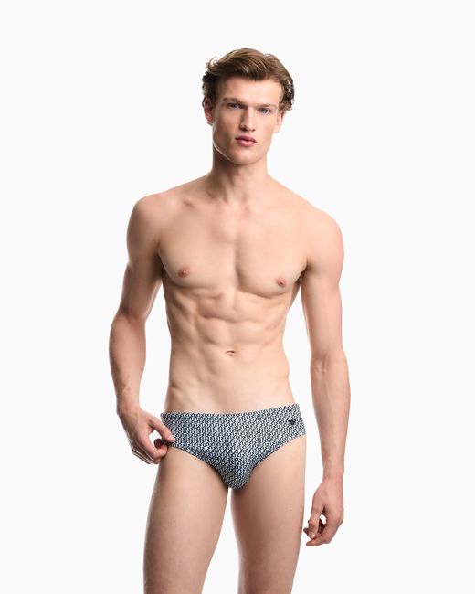 Emporio Armani Gray Swim Briefs With All-Over Logo for men