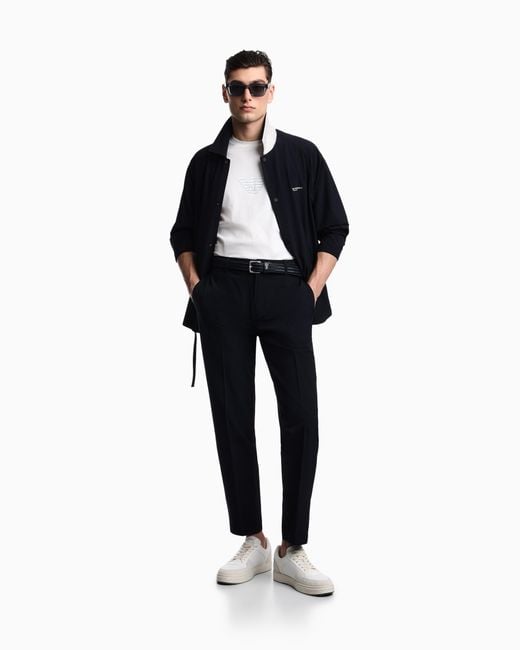 Emporio Armani Blue Nylon Viscose Blend Trousers for men