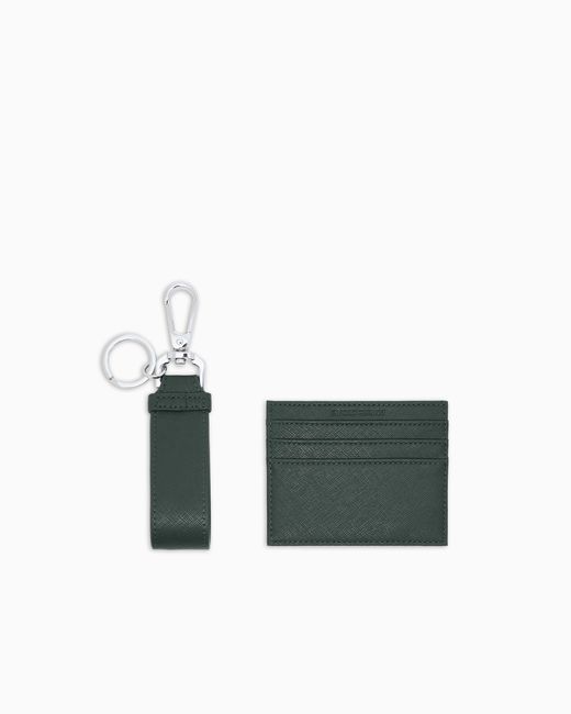 Emporio Armani Asv Geschenkbox Mit Schlüsselring Und Kartenetui Aus Regeneriertem Saffiano-Leder in Green für Herren