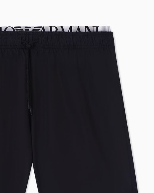 Emporio Armani Blue Swim Shorts With Logo Waistband for men