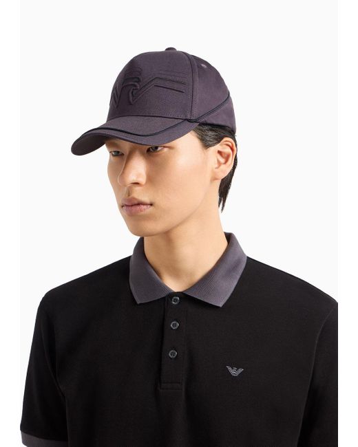 Emporio Armani Blue Baseball Cap With Piping And Embossed Oversized Logo for men