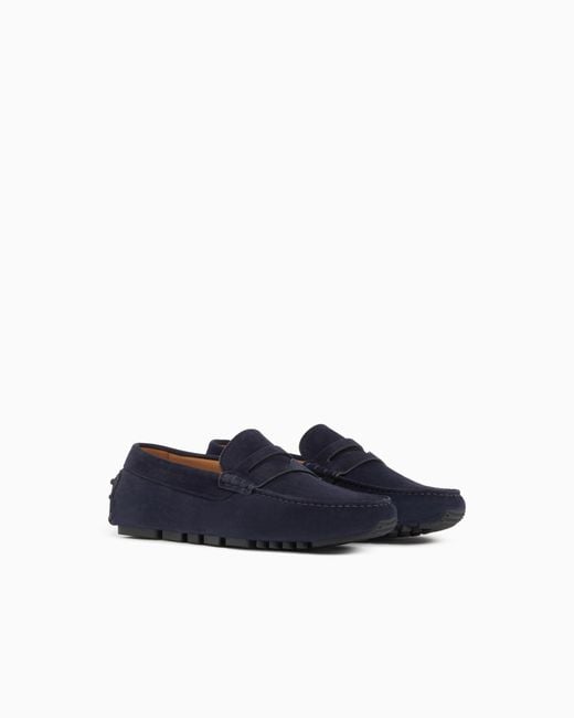 Emporio Armani Blue Suede Driving Shoes for men