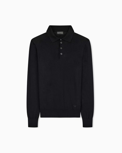 Emporio Armani Black Pure Virgin-Wool Jumper With Polo-Shirt Collar for men