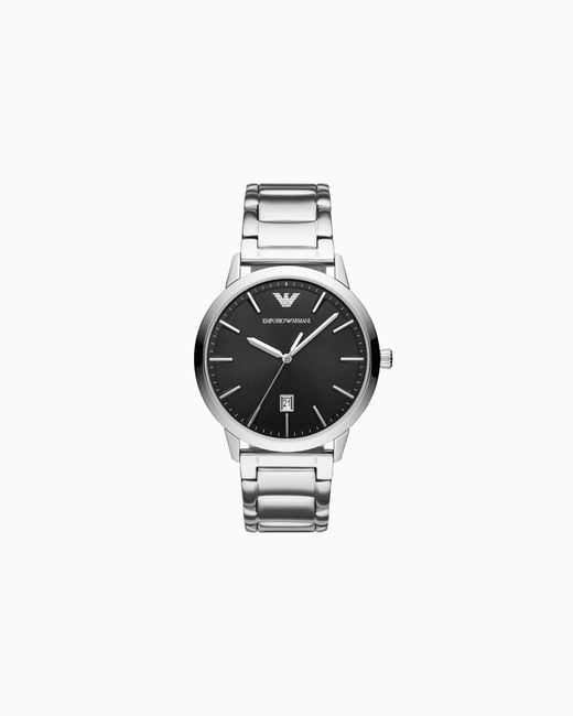 Reloj De Acero Inoxidable Con Tres Manecillas Y Visualización De Fecha Emporio Armani de hombre de color White