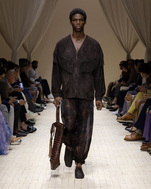 Emporio Armani Brown Goat Suede Oversized Blouson With Fringes for men