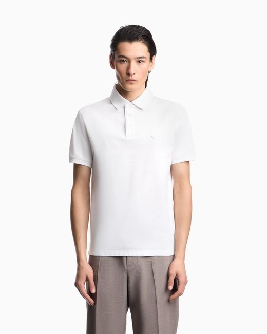 Emporio Armani White Regular Fit Piqué Polo Shirt for men