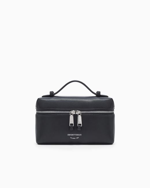 Emporio Armani Blue Nappa Leather Vanity Case With Shoulder Strap