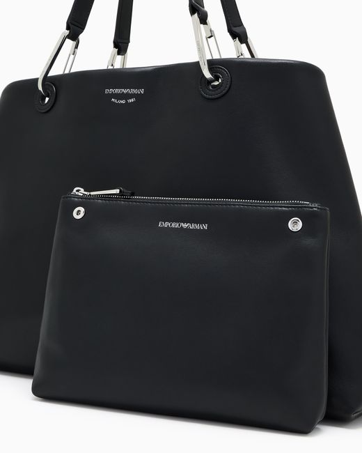 Emporio Armani Black Nappa Bag With Double Handle And Inner Zip Pouch