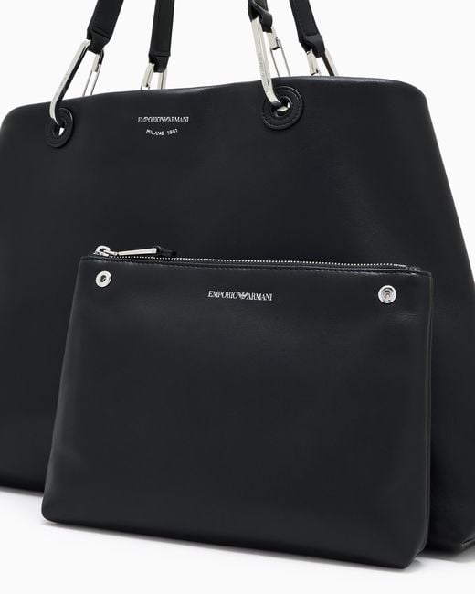 Emporio Armani Black Nappa Bag With Double Handle And Inner Zip Pouch
