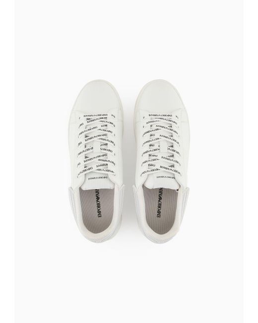 Sneakers In Pelle Con Retro Gommato di Emporio Armani in White