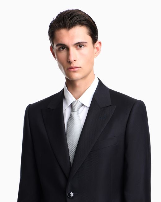 Emporio Armani White Pure Silk Tie With Jacquard Monogram for men