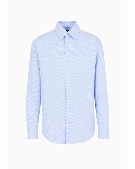 Emporio Armani Hemd Aus Strukturierter Baumwolle Mit Mikro-hahnentritt-muster in Blue für Herren