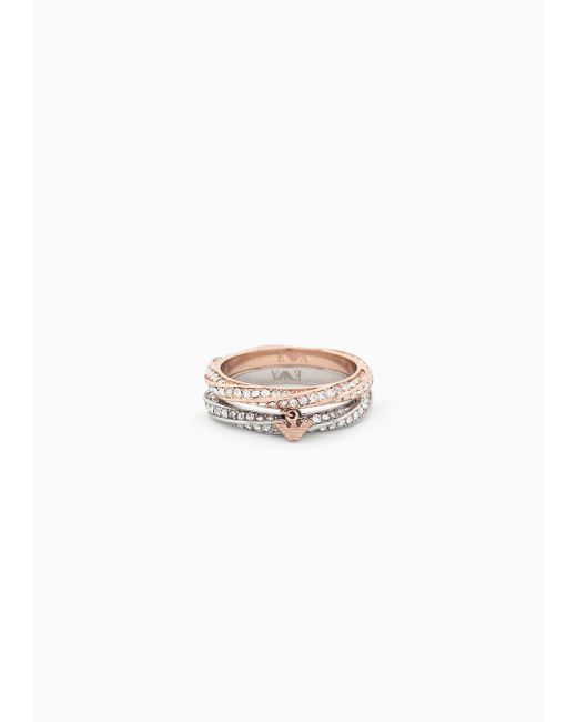 Emporio Armani White Rose Gold-tone And Two-tone Stainless Steel Band Ring Set
