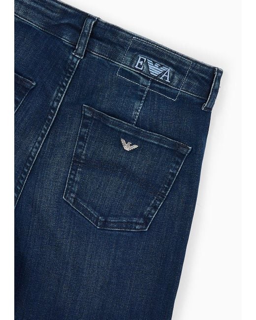Emporio Armani Blue J33 Mid-rise Cropped Flared Denim Jeans With Ea Embroidery