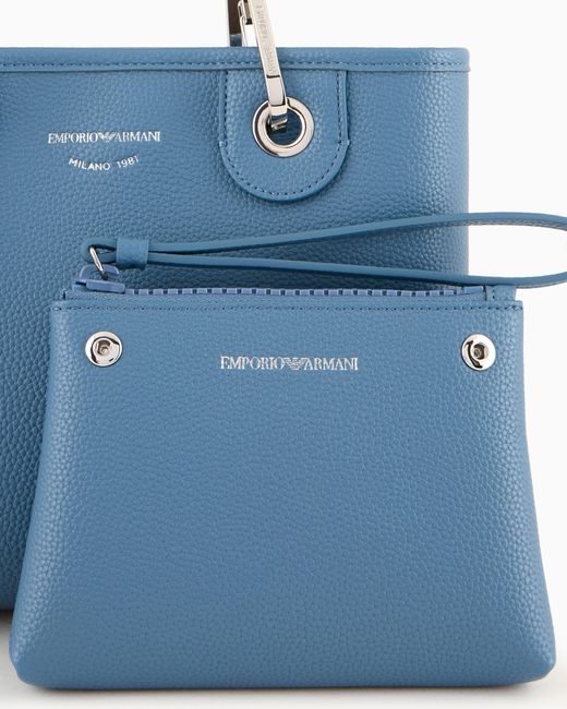 Emporio Armani Blue Small Myea Shopper Bag With Deer Print