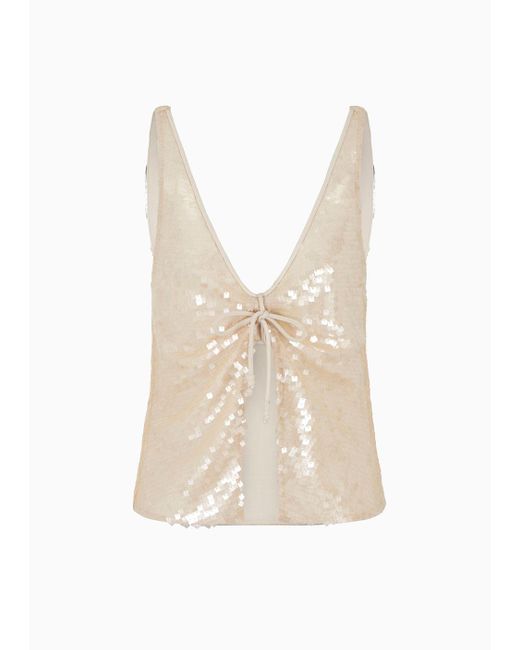 Emporio Armani White Tulle Top With All-over Sequins