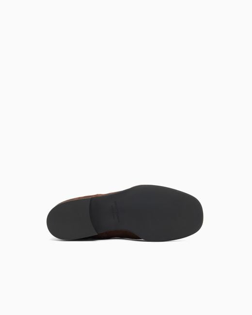 Emporio Armani Brown Oiled Suede Ankle Boots With Leather Lining And Rounded Toe for men