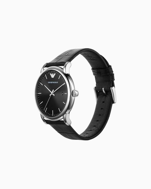 Orologio A Tre Sfere Con Datario E Cinturino di Emporio Armani in Black da Uomo