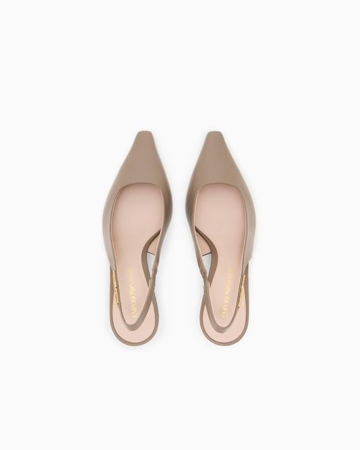 Emporio Armani White Nappa-Leather Slingback Court Shoes With Eagle Plate