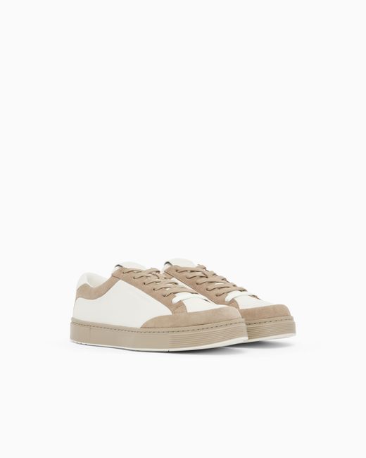 Emporio Armani White Leather Sneakers With Suede Details for men