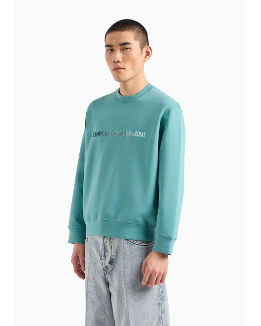 Emporio Armani Blue Double-jersey Sweatshirt With Logo Embroidery for men