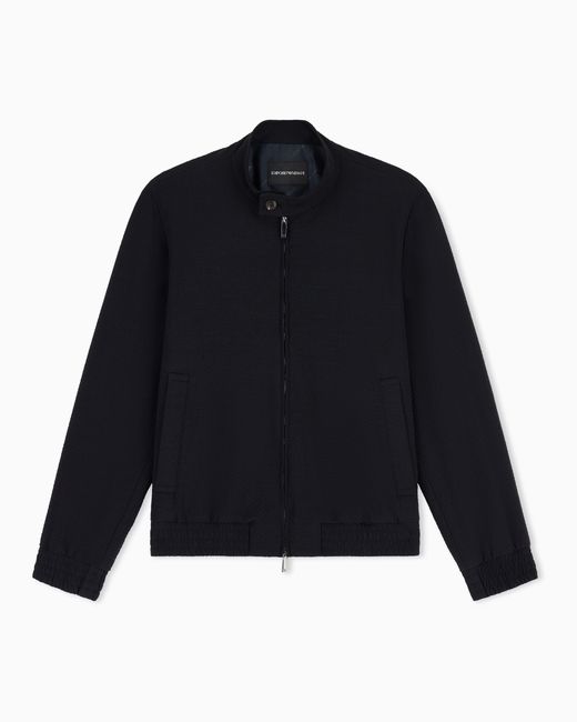 Emporio Armani Blue Light Wool Stretch Seersucker Blouson for men