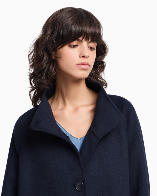 Abrigo De Cuello Alto Con Cinturón A Juego En Mezcla De Lana Emporio Armani de color Blue