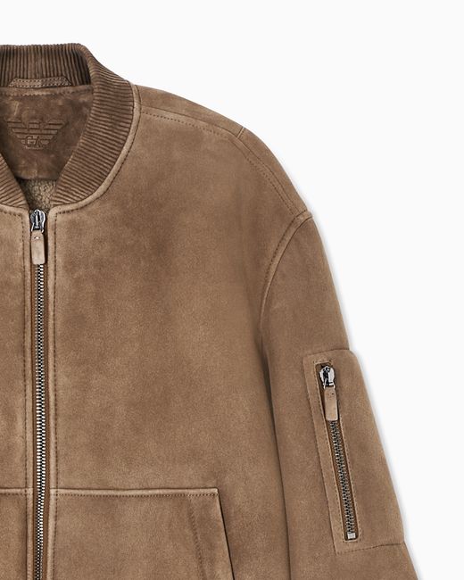 Emporio Armani Brown Icon Merino Lamb Suede Shearling Blouson for men