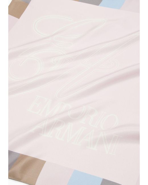 Emporio Armani White Silk Foulard With Framed Logo Print