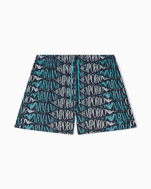 Emporio Armani Blue Swim Shorts With All-Over Logo for men