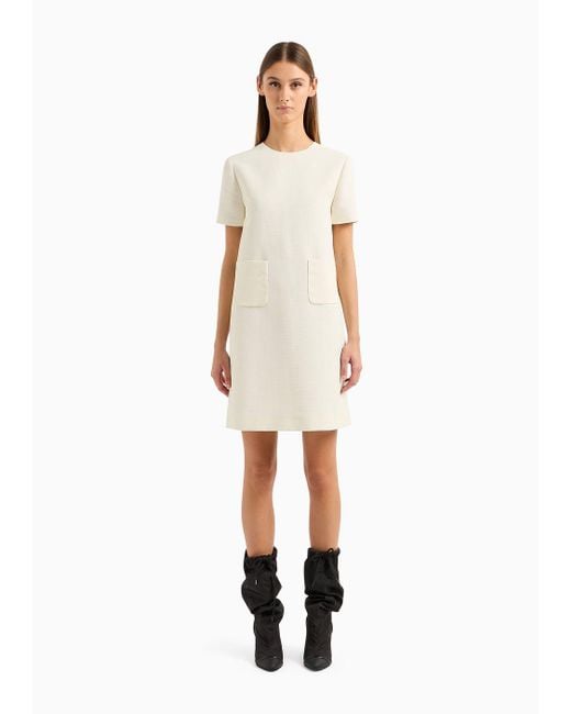Emporio Armani White Short-sleeved Tunic Dress In Technical Faille