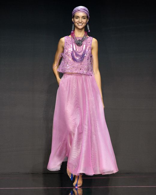 Emporio Armani Pink Silk Organza Top With Embroidery And Sequins